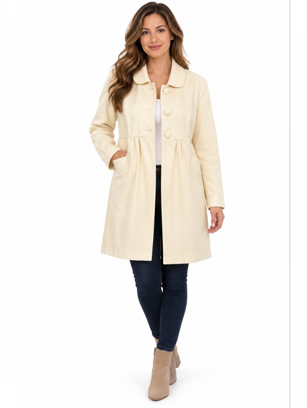 New York & Company Cream Single-Breasted Trench Coat